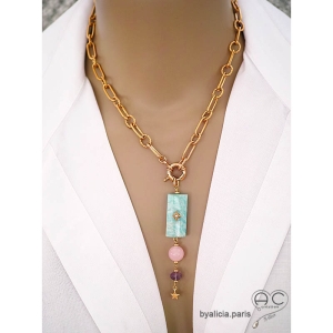 grosse chaîne en plaqué or avec fermoir bouée collier femme