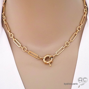 Collier chaîne gros maillons en plaqué or avec fermoir marin, tendance, création by Alicia