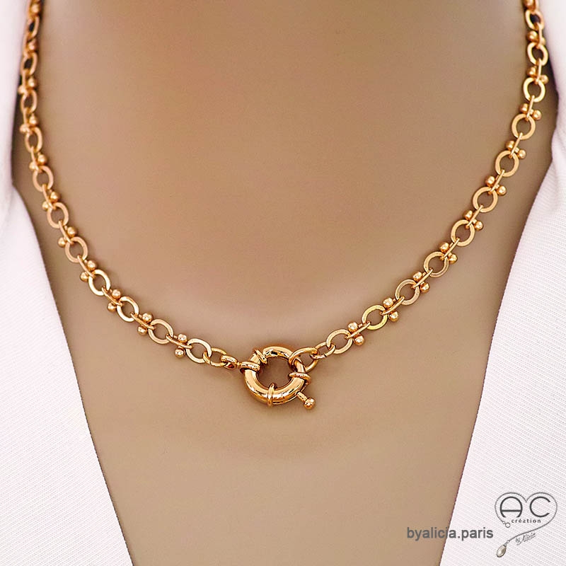 Collier en chaîne plaqué or gros maillons avec fermoir marin, création by Alicia
