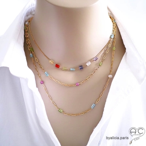 bijou créateur français collier artisanal en pierres naturelles sur chaîne plaqué or