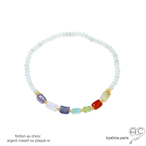 bracelet plaqué or et pierre de lune avec pierres naturelles multicolores réalisé à la main