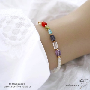 Bracelet en pierre de lune et pierres fines multicolores, fin, création by Alicia
