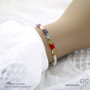 bracelet en pierres naturelles multicolores sur élastique créateur française