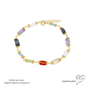 bracelet multicolore en pierres naturelles et plaqué or créateur français