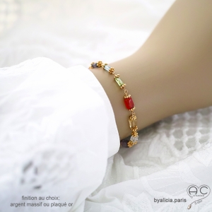 bracelet en pierres naturelles multicolores et plaqué or artisanale fait main en France