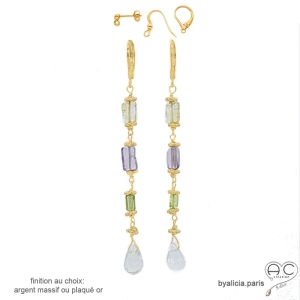boucles d'oreilles pastel en pierres naturelles plaqué or ou argent fait main en France