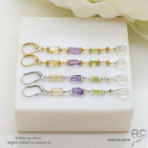 boucles d'oreilles femme en pierres semi-précieuses finition plaqué or ou argent