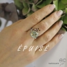 Bague avec FLUORITE VERTE et petites RHODOLITES en argent massif doré à l'or fin 18 K, création, fait main