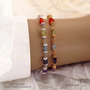 Bracelet avec multiples pierres semi-précieuses, argent ou plaqué or, fait main, création by Alicia