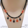 Collier avec pampilles en onyx noire et cornaline, plaqué or ou argent, création by Alicia