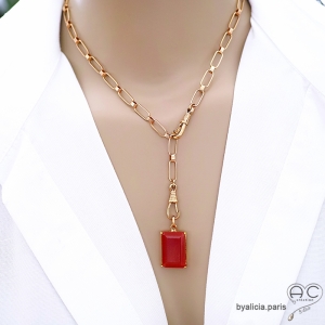 pendentif rectangulaire en cornaline et argent doré