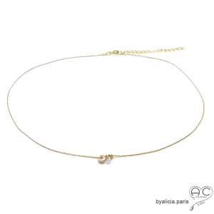 Collier croissant de lune et petit brillant, chaîne en plaqué or, création by Alicia