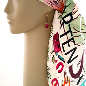 boucles d'oreilles rouge pierre naturelle, plaqué or, fait main en France