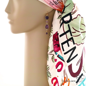 boucles d'oreilles améthyste pierre naturelle et plaqué or,fait main en France