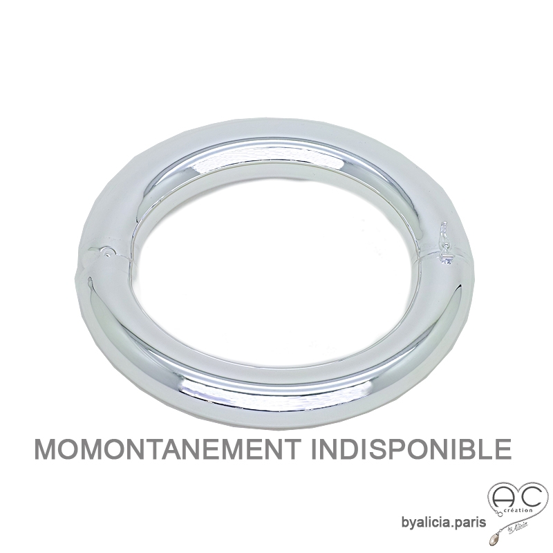 Bracelet jonc très large, lisse, rigide en argent massif, légèrement oval, chic et tendance