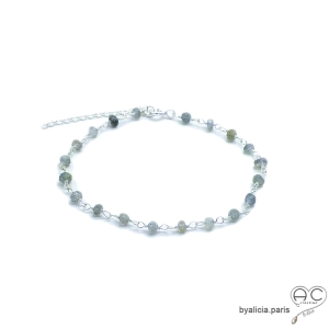 Bracelet fin avec labradorite, pierre semi-précieuse sur une chaîne en argent 925, fait main