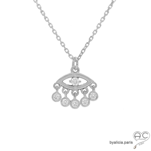 pendentif oeil argent avec pampilles en zirconium brillant