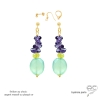 Boucles d'oreilles plaqué or ou argent avec calcédoine aqua, améthyste et citrine, pierres naturelles, fait main en France