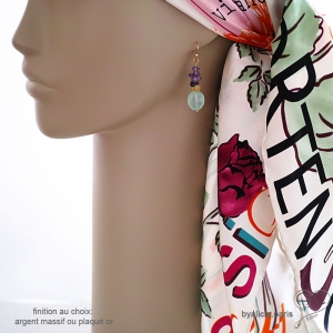 boucles d'oreilles créateur français en pierres semi-précieuses calcédoine aqua améthyste plaqué or ou argent