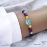Bracelet calcédoine aqua, améthyste et citrine sur élastique, plaqué or ou argent fait main en France