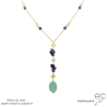 collier cravate pierres naturelles calcédoine, améthyste, citrine, plaqué or ou argent, fait main en France