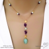 Collier cravate en calcédoine aqua, améthyste et citrine, chaîne plaqué or ou argent, fait main, création by Alicia