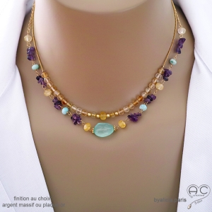 bijou créateur français collier en pierres semi-précieuses sur argent ou plaqué or, artisanal