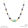collier pierres naturelles calcédoine, améthyste, citrine, plaqué or ou argent, fait main en France
