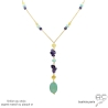 collier cravate pierres naturelles calcédoine, améthyste, citrine, plaqué or ou argent, fait main en France