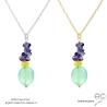 collier pendentif pierres naturelles calcédoine, améthyste, citrine, plaqué or ou argent, fait main en France
