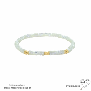 bracelet plaqué or et nacre blanche sur élastique fait main