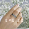 Bague anneau serti zirconium vert émeraude et blanc, argent massif rhodié