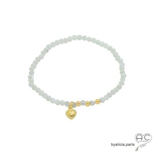 bracelet fin en nacre blanche avec pampille coeur en plaqué or, bracelet mariage femme, fait main crèation by Alicia