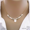 Collier blanc femme nacre et amazonite chaîne fine ras de cou fait man création by Alicia