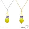 collier pendentif pierres naturelles calcédoine verte, améthyste, citrine, plaqué or ou argent, fait main en France