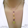 Collier cravate en calcédoine verte, citrine, améthyste et peridot, chaîne plaqué or ou argent, fait main, création by Alicia