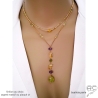 bijou créateur français collier cravate en pierres semi-précieuses, vert jaune violet, sur argent ou plaqué or, artisanal