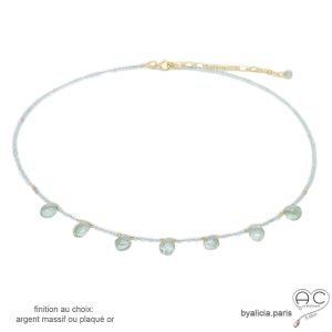 collier femme en pierre naturelle verte claire, améthyste verte, fait main
