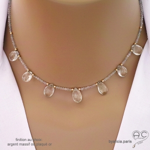 Collier amethyste verte, prasiolite, pampilles gouttes, ras de cou fin, pierre fine, fait main, création by Alicia