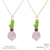collier artisanal calcédoine rose péridot rubis plaqué or