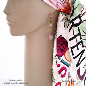 boucles d'oreilles créateur français en pierres semi-précieuses calcédoine rose péridot rubis plaqué or ou argent