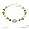 bracelet fait main avec pierres naturelles calcédoine rose, péridot, rubis, finition argent ou plaqué or