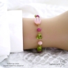 Bracelet pierres naturelles calcédoine rose, péridot, rubis, plaqué or ou argent, artisanal, fait main en France