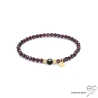 Bracelet grenat, pierre naturelle, pampille petite médaille, plaqué or, élastique, création by Alicia