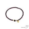 Bracelet grenat, pierre naturelle, pampille petite médaille, plaqué or 3MIC, élastique, création by Alicia