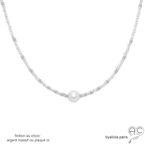Collier femme ras de cou perles d'eau douce blanches argent fait main créateur français