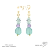 Boucles d'oreilles plaqué or ou argent avec calcédoine aqua, fluorite, améthyste, pierres naturelles pastel, fait main en France