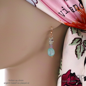 Boucles d'oreilles en calcédoine aqua, fluorite et améthyste claire, pierres naturelles, fait main, création by Alicia