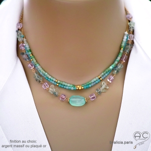 bijou créateur français collier en pierres semi-précieuses pastelsur argent ou vermeil, artisanal
