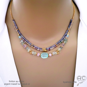bijou créateur français collier en pierres naturelles pastel sur argent ou plaqué or, artisanal